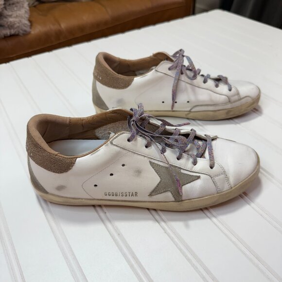 Golden Goose Super-Star Sneaker White with beigebrown heel size 40 / 10 - Picture 1 of 8